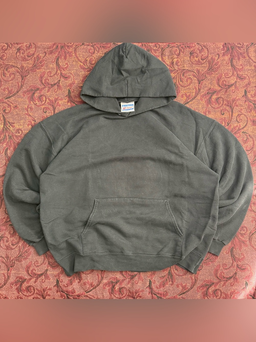 90s Boxy Hanes Ultimate Cotton Hoodie Faded Black Blank Heavyweight